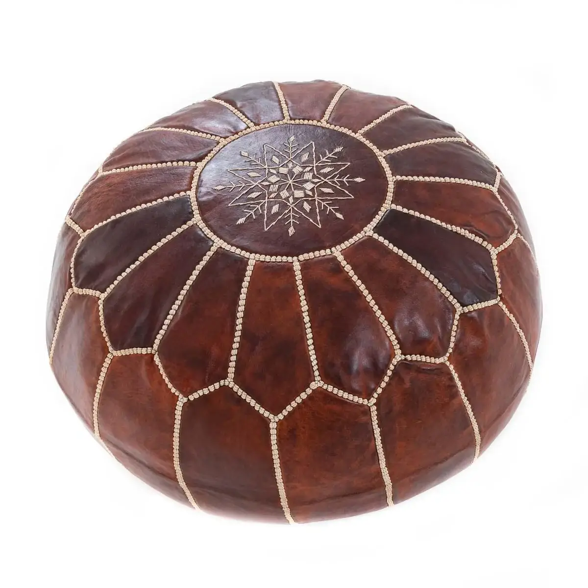 Authentic Moroccan Leather Pouf - Chocolate
